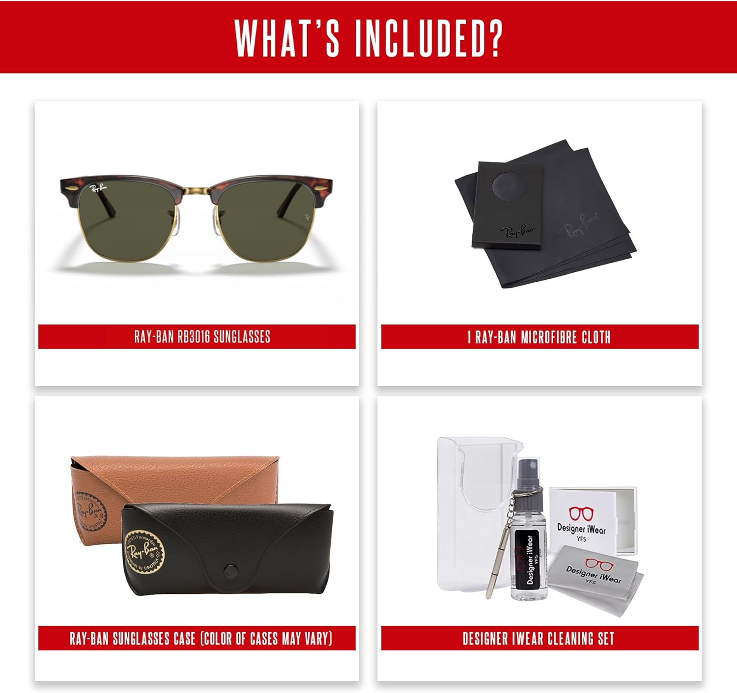 Ray-Ban RB3016 CLUBMASTER Sunglasses For Men For Women +BUNDLE with ACCESSORY EYEWEAR KIT