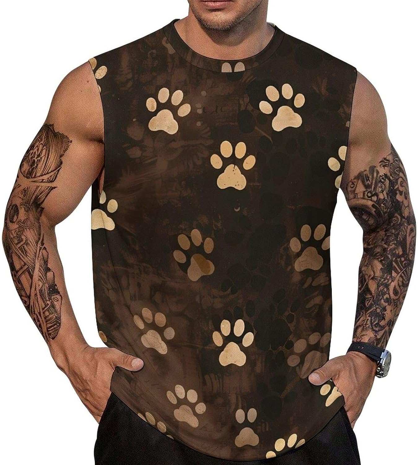 Dog Paw Prints Men Summer Sleeveless Crew Neck Top 5XL