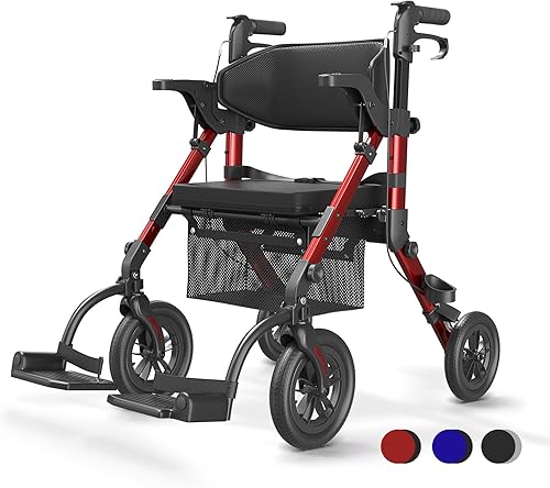 Caminantes 2 en 1 para personas mayores con asiento, andador con ruedas transformable VOCIC y silla de transporte, silla de ruedas de transporte con