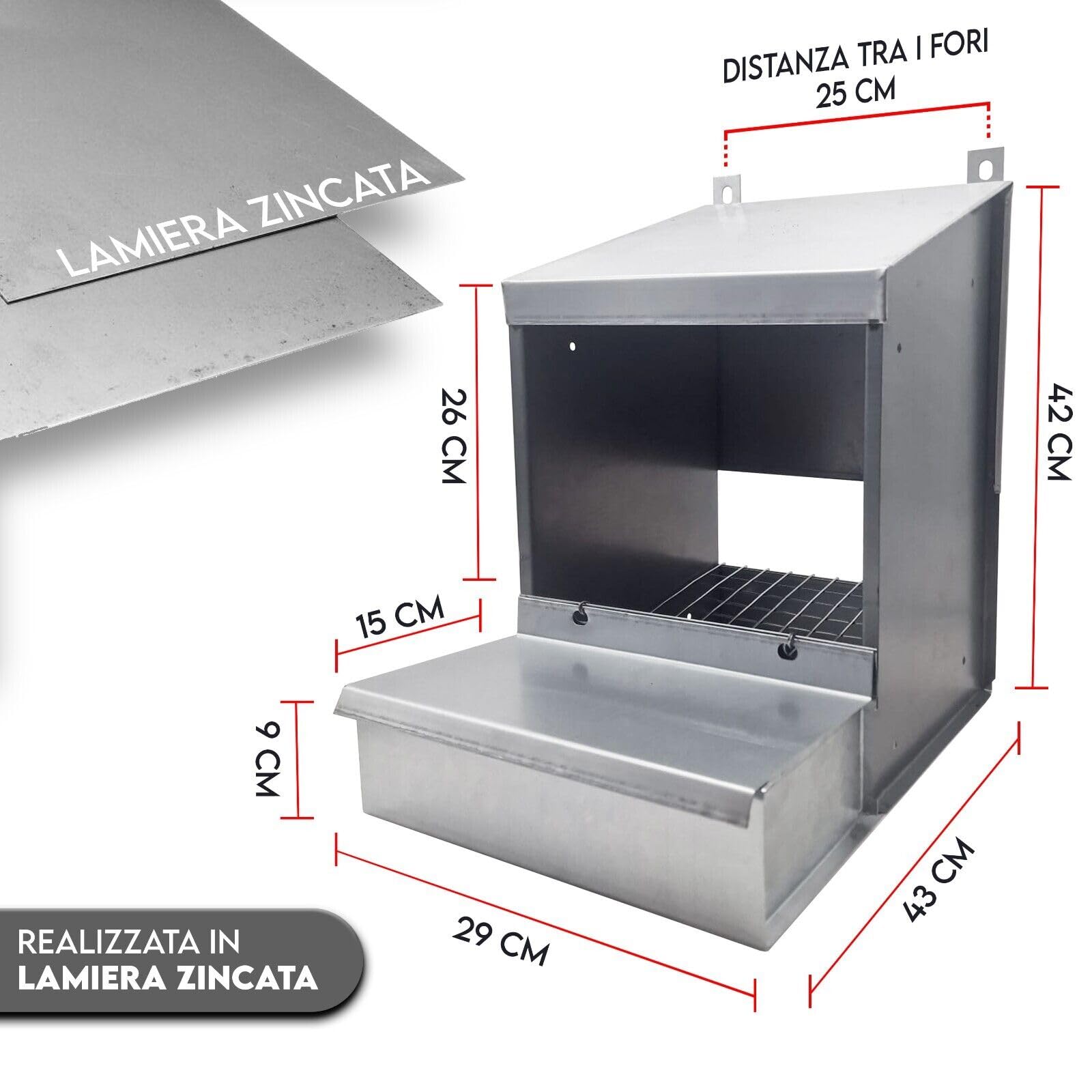 MAKA Nido per Galline Ovaiole 1 Posto Struttura in Lamiera e Rete Zincata Inclinata con Raccolta Uova Cassetta Contenente 30 Uova Ideale Pollaio Interno ed Esterno Tetto Spiovente 33x31x50 cm