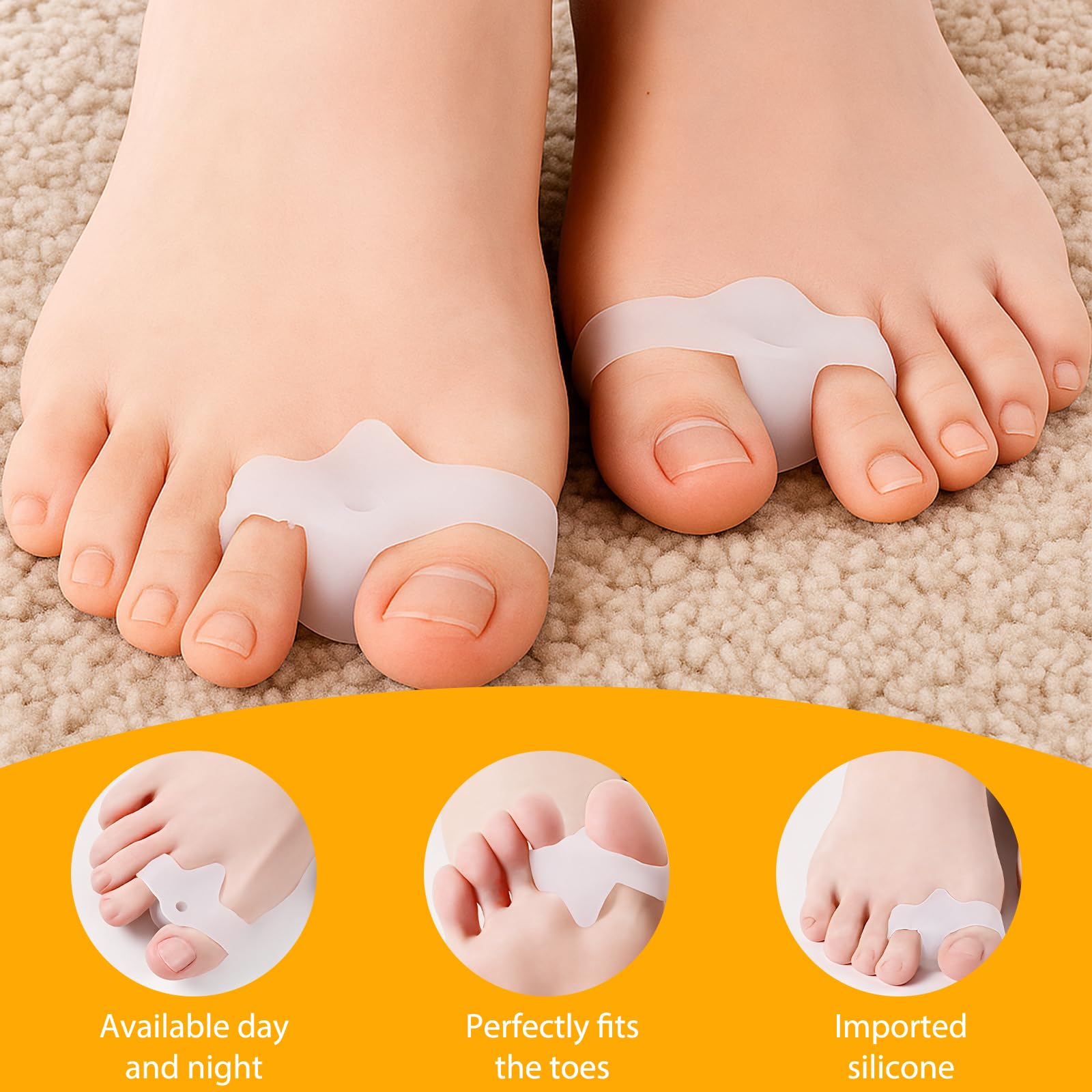 Pack de 12 Separador Dedos pie, para Hallux Valgus y Juanetes, Separadores Flexibles de Dedo del Pie y Alineación de Dedo del Pie para Comodidad Diaria (Blanco)