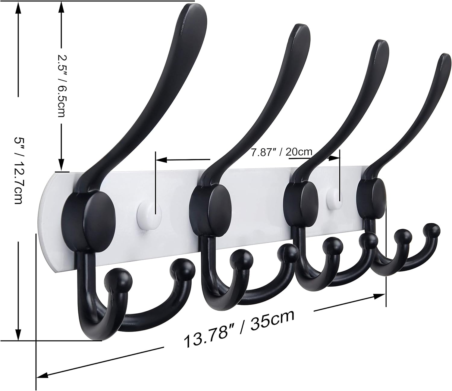 WEBI Coat Rack Wall Mounted,4 Tri Hooks for Hanging,Coat Hook,Hook Rack,Hook Rail,Coat Hanger Wall Mount for Hats,Towel,Jacket,Entryway,Black&White,2 Packs