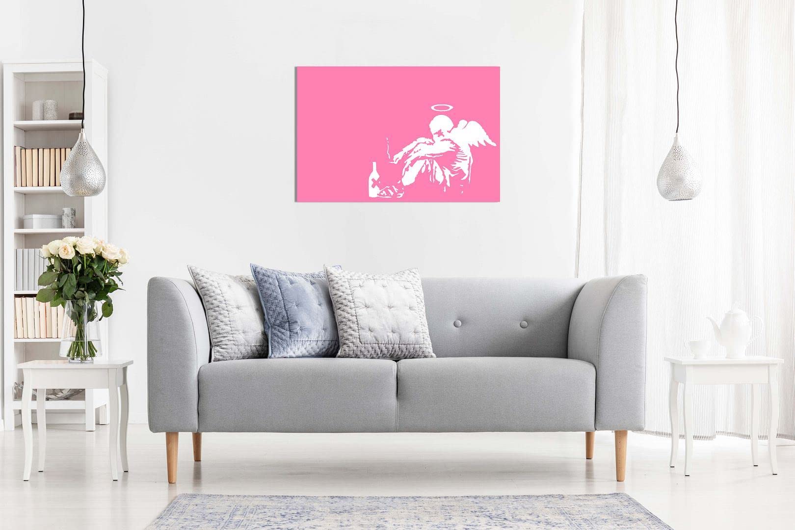 Stampa Su Tela Banksy - Angelo Caduto 60x40 Cm, Cornice In Legno, Pronta Da Appendere - 4