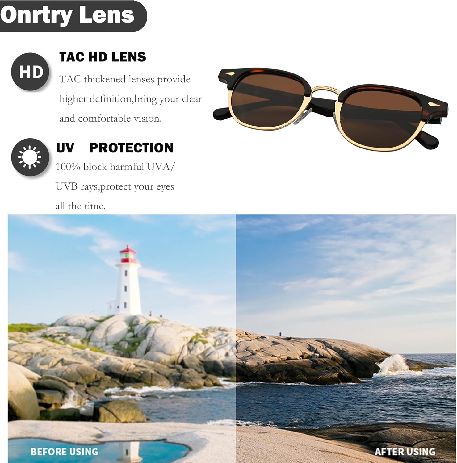 Onrtry Classic Polarized Sunglasses for Men Women Semi-Rimless Frame Sun Glasses Fashion Retro Designer Shades - Image 4