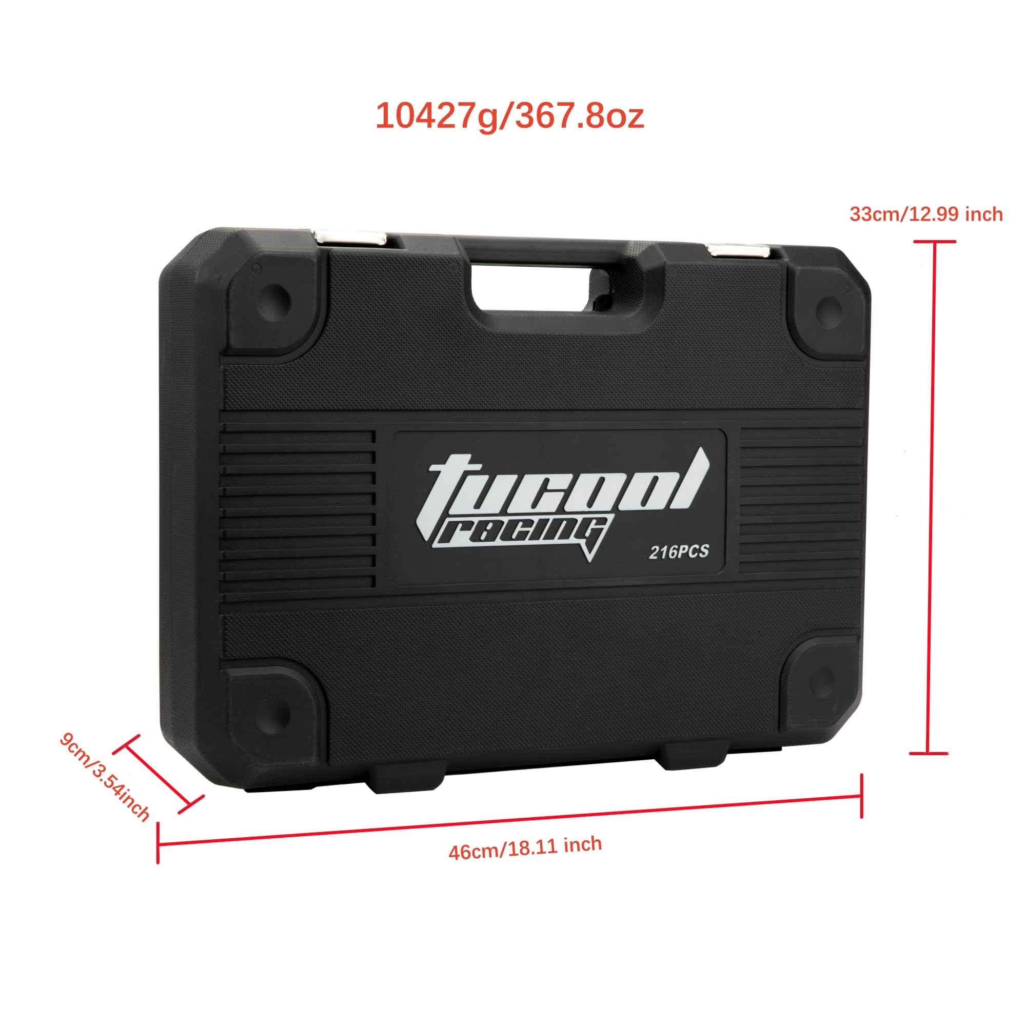 Tucool - Set di 216 chiavi a bussola CR-V trattate termicamente, attacco da 1/4" e 3/8", cricchetto a sgancio rapido a 72 denti, strumenti professionali per riparazioni automobilistiche per meccanici