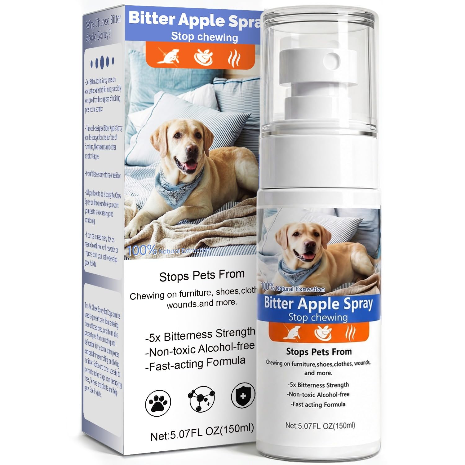View 1 of XALVIONT Bitter Apple Spray for Dogs – No Chew Spray for Dogs to Stop Chewing & Licking, Natural Bitter Taste Dog Training Spray, Non-Toxic & Safe for Furniture, Shoes & More - Blue
