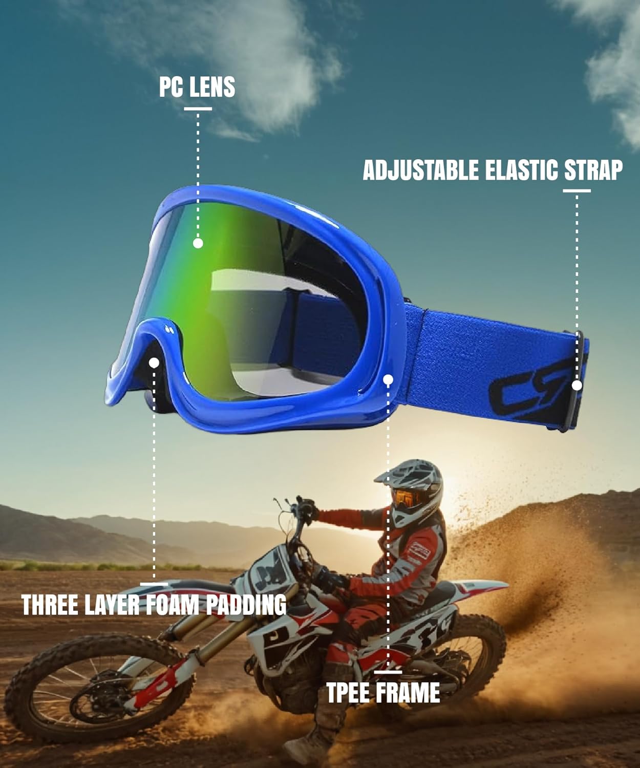 CRG Sports Motorcycle Goggle ATV Dirt Bike Off-Road Racing Anti-Fog UV Protection Adjustable Strap Motocross Goggles for Men,Women, Adults image 3 of 6 B00NAISSZI