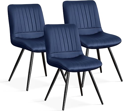 Vista 23 de Juego de 4 sillas de comedor, sillas de comedor modernas con cojines gruesos, sillas de cocina y de comedor de piel sintética con patas de metal