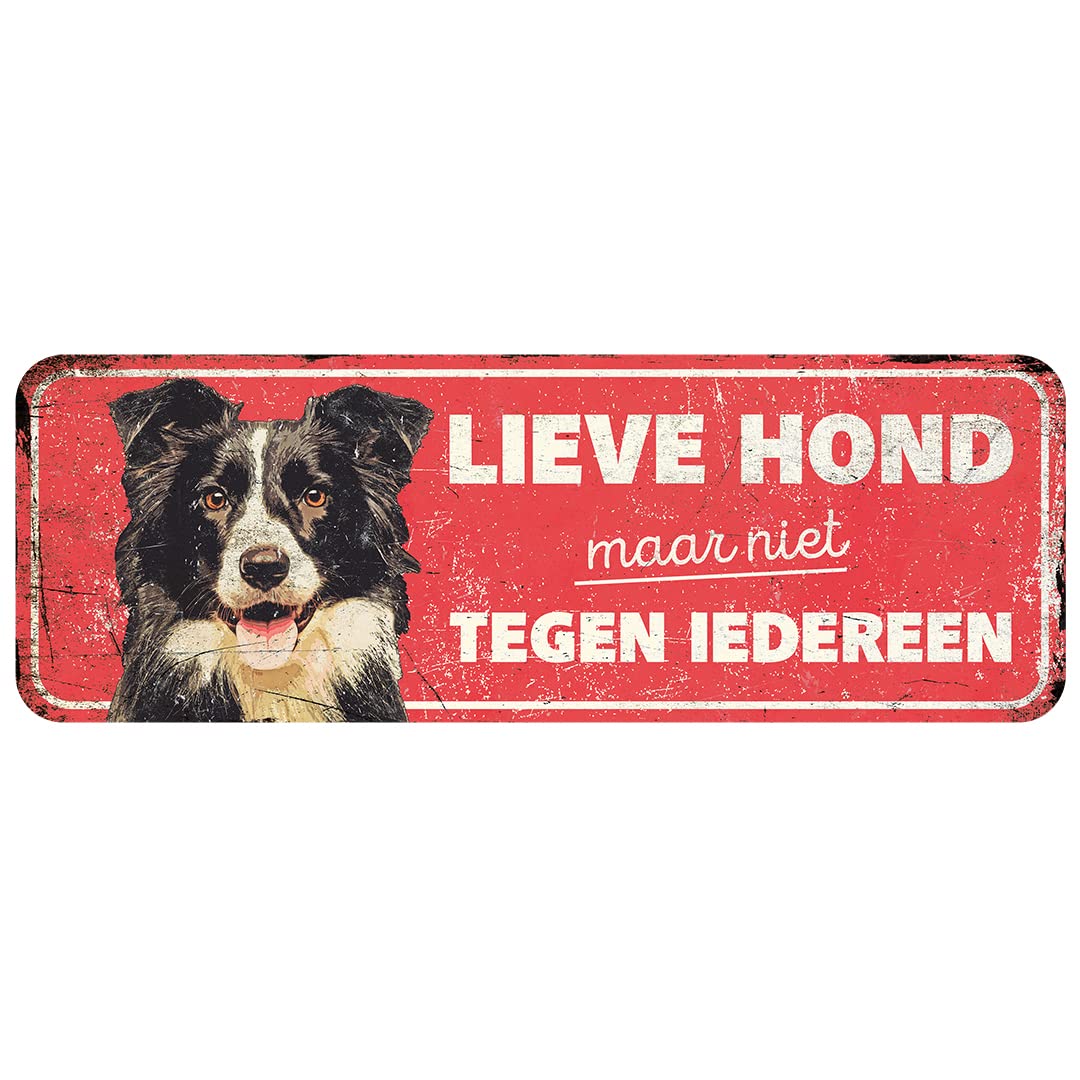 D&D Home, Warning Warning Sign 40 x 13 x 0.3 cm Dutch Version Red Background Rust Resistant Metal Sign with Funny Text