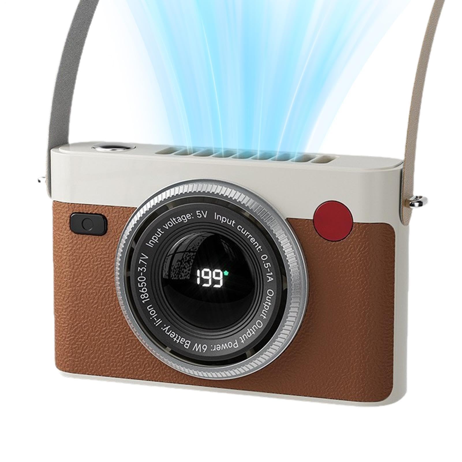 Ventilador de mano personal recargable con pantalla LED en formato de cámara