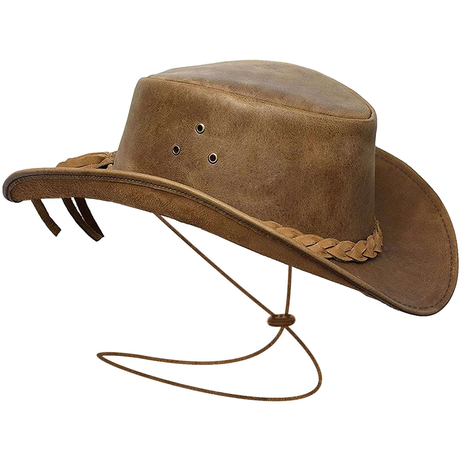 BRANDSLOCKLeather Cowboy Hat for Men Women Lightweight Handcrafted Western Shapeable Wide Brim Durable Cowgirl Outback