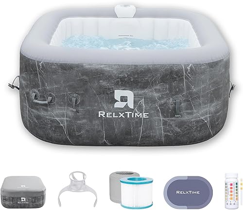 Bañera de hidromasaje inflable para 2-3 personas, bañera inflable portátil con tapa, bomba de calentador integrada de 110 chorros de aire, spa Gris