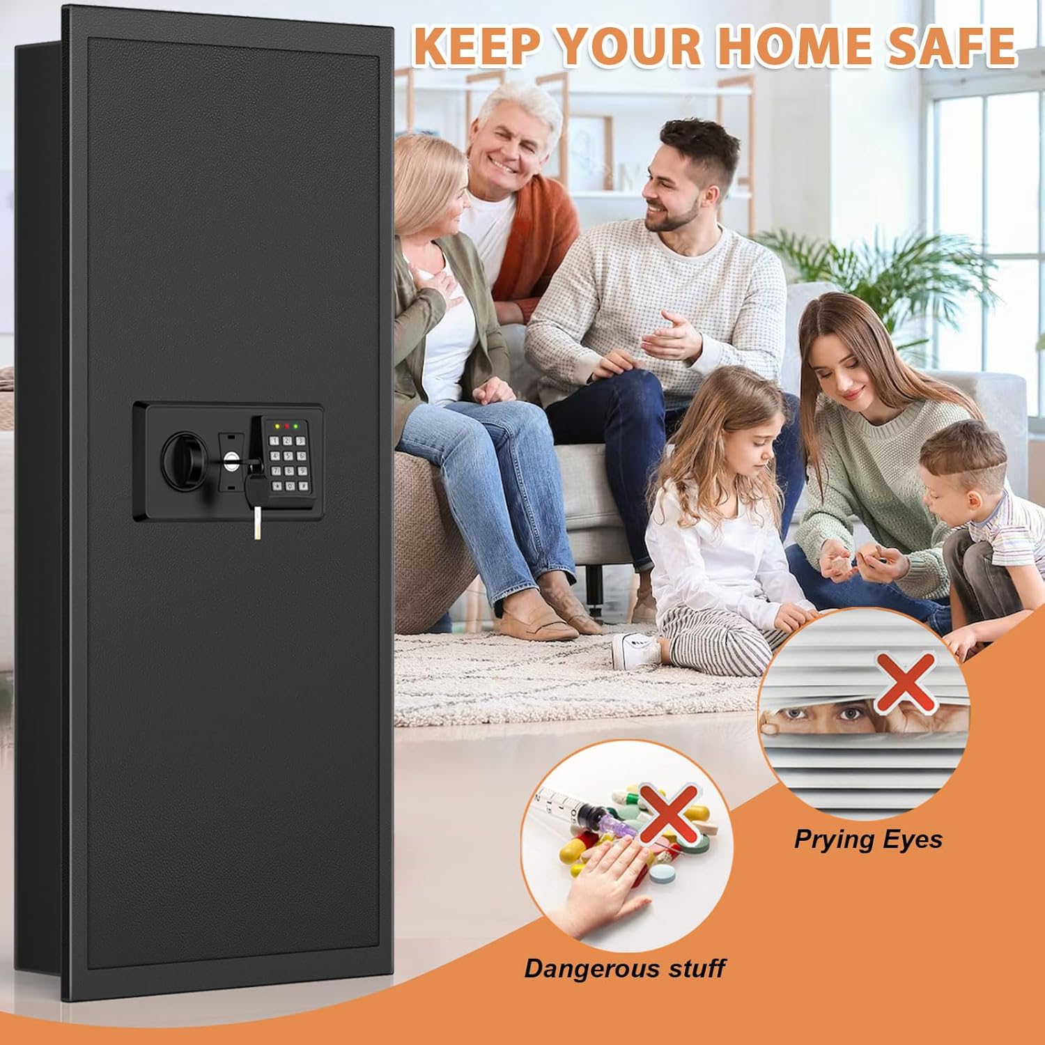 37.4" Tall Sturdy Wall Safes Between the Studs 16" Centers, Fireproof in Wall Safe with Removable Shelf, Combination Lock Hidden Safe for Money Jewelry Passport Documents