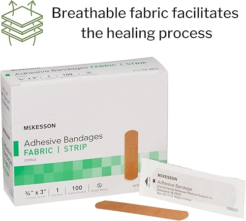 Miniatura 3 de McKesson Vendajes adhesivos, estériles, tira de tela, 34 in x 3 in, 100 unidades, 1 paquete