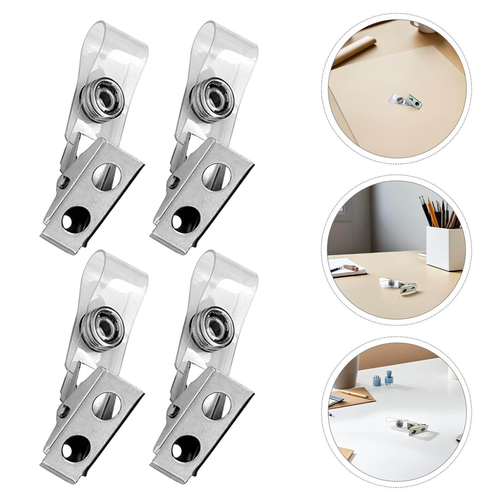 WOONEKY 250 pezzi Clip Portabadge Doppio Foro in Metallo con Cinturino Trasparente in PVC Resistente per Supporto Tessere Identificative Compatibili con Vari Porta Badge e Lanyard per