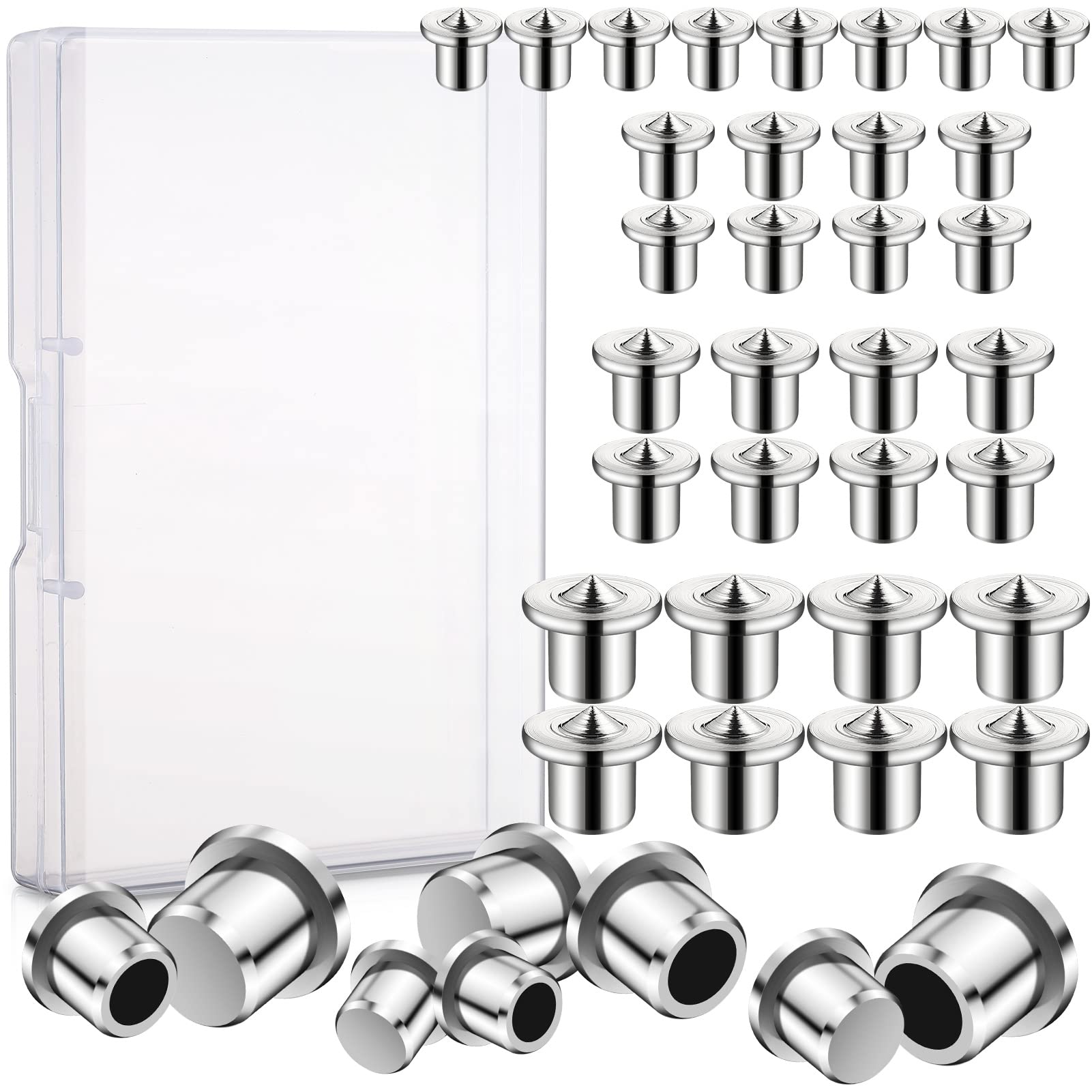 40 Pcs Dowel and Tenon Center Transfer Plugs Point 1/4", 5/16", 3/8" and 1/2" Set Drill Hole Tool in Case Doweling Centering Pins for Woodworking Tool Accessories(4 Sizes, 20 Solid and 20 Hollow)