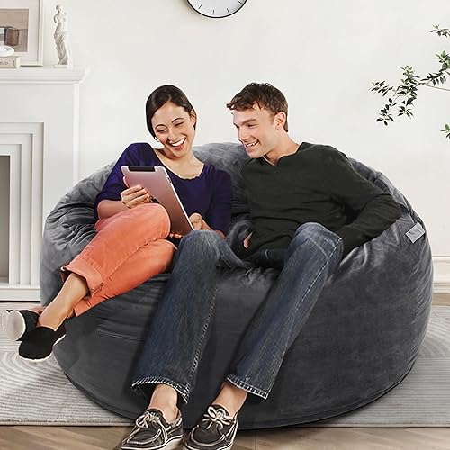 Vista 3 de Kromax - Silla de puf grande de 3.5 pies para niños, adolescentes, adultos, con espuma viscoelástica, cubierta de gamuza suave lavable fácil de Gris