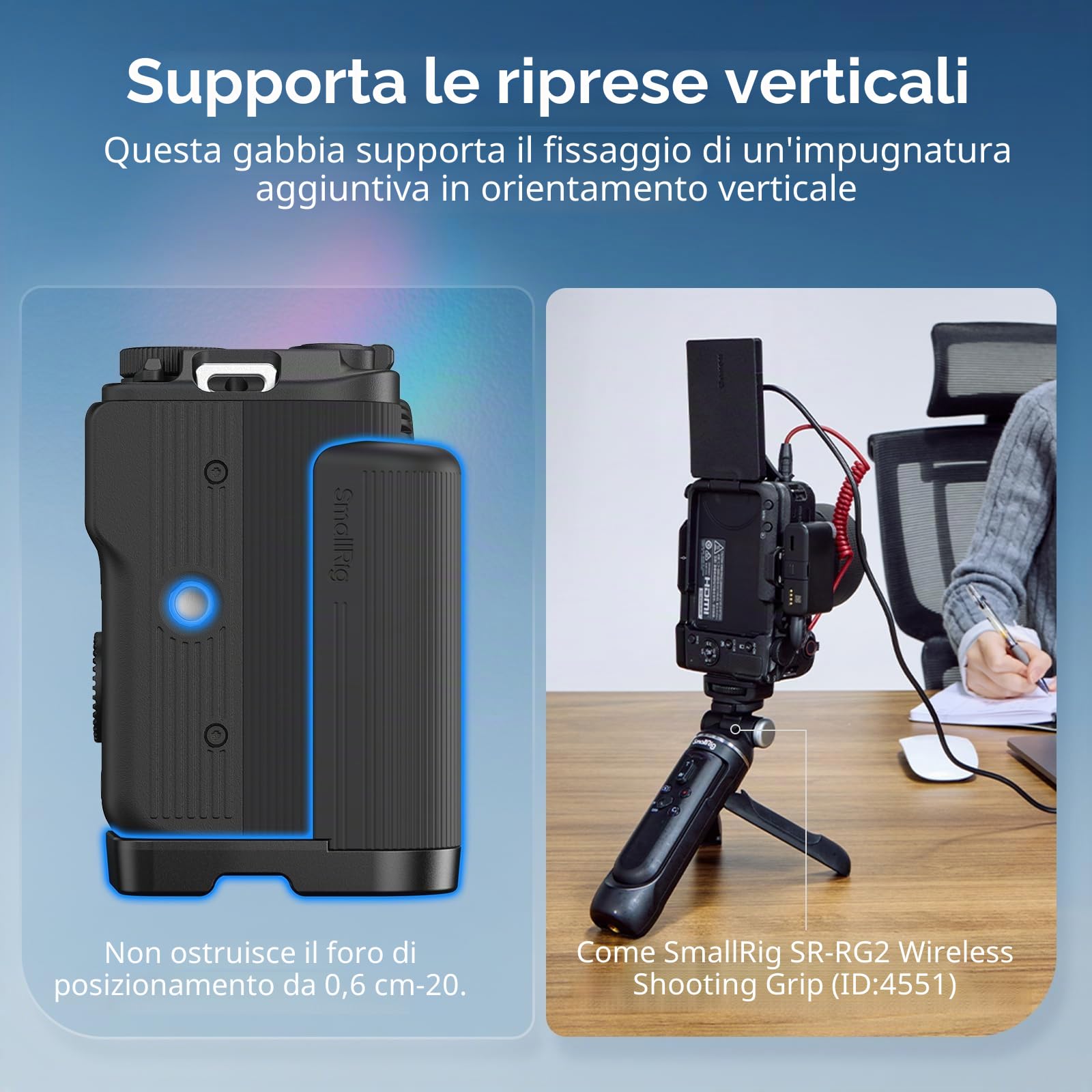 SMALLRIG Impugnatura R50 V a forma di L per Canon R50V con piastra a sgancio rapido per Arca, impugnatura laterale leggera a coste, supporto per scarpa fredda, fori filettati da 1/4"-20, supporto per