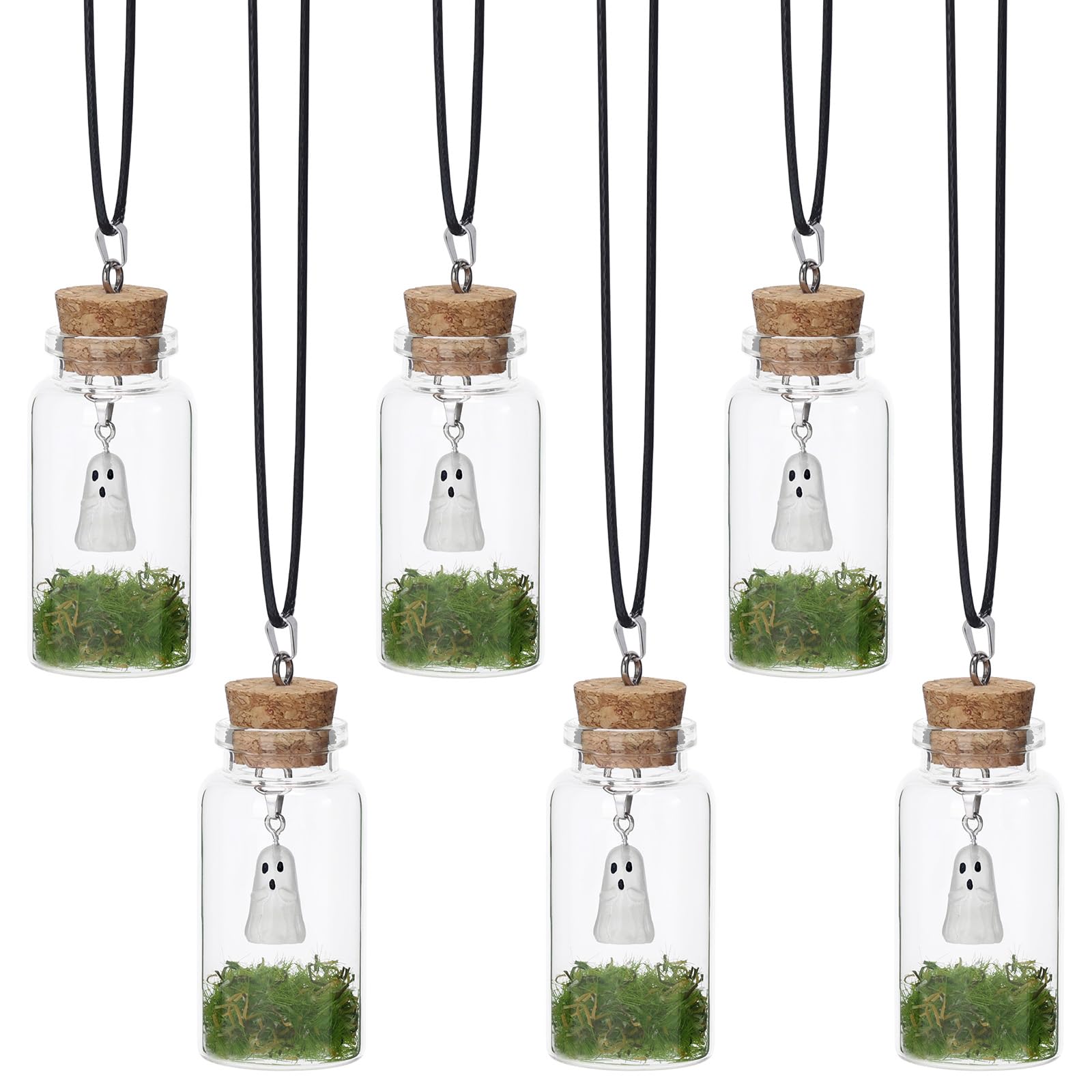 6 Packs Christmas Necklace Glow in the Dark Adopt a Ghost Necklace Spooky Charm Pendant Necklace Christmas Jewelry Accessories Holiday Party Gifts for Women and Men Party Supplies