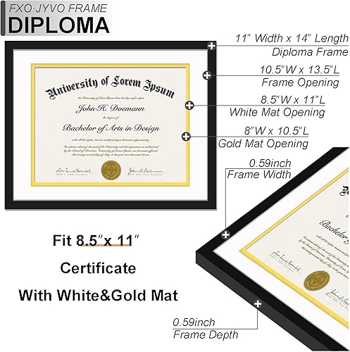 Miniatura 3 de Fxojyvo Juego de 3 marcos para diploma negros de 11 x 14 pulgadas, exhibe documentos de 8.5 x 11 pulgadas con paspartú o de 11 x 14 pulgadas sin