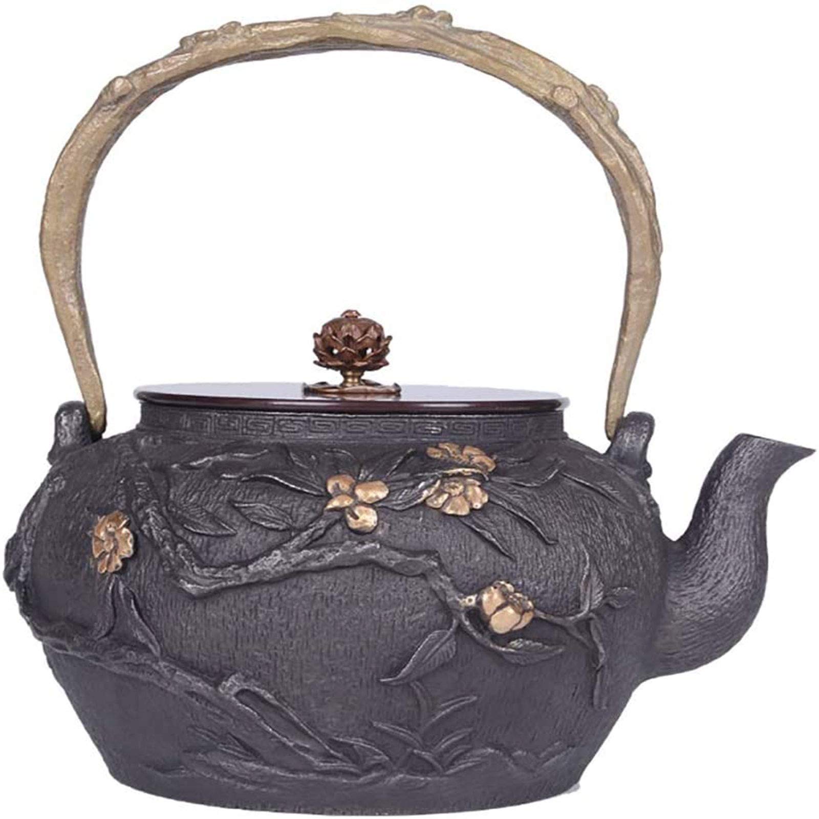 MGEMJMJ 1.2L Tea Kettle Tea Pot Cast Iron Teapot, Japanese Style Tetsubin Tea Kettle | Cast Iron Tea Kettle To Keep Tea Warm | Flowering Pattern Iron Kettle