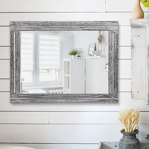Miniatura 4 de AAZZKANG Espejo Rústico con Marco de Madera Espejos de Pared Grandes 20"x16" Rectangulares Decorativos para Dormitorio Baño Casa de Campo Sala de