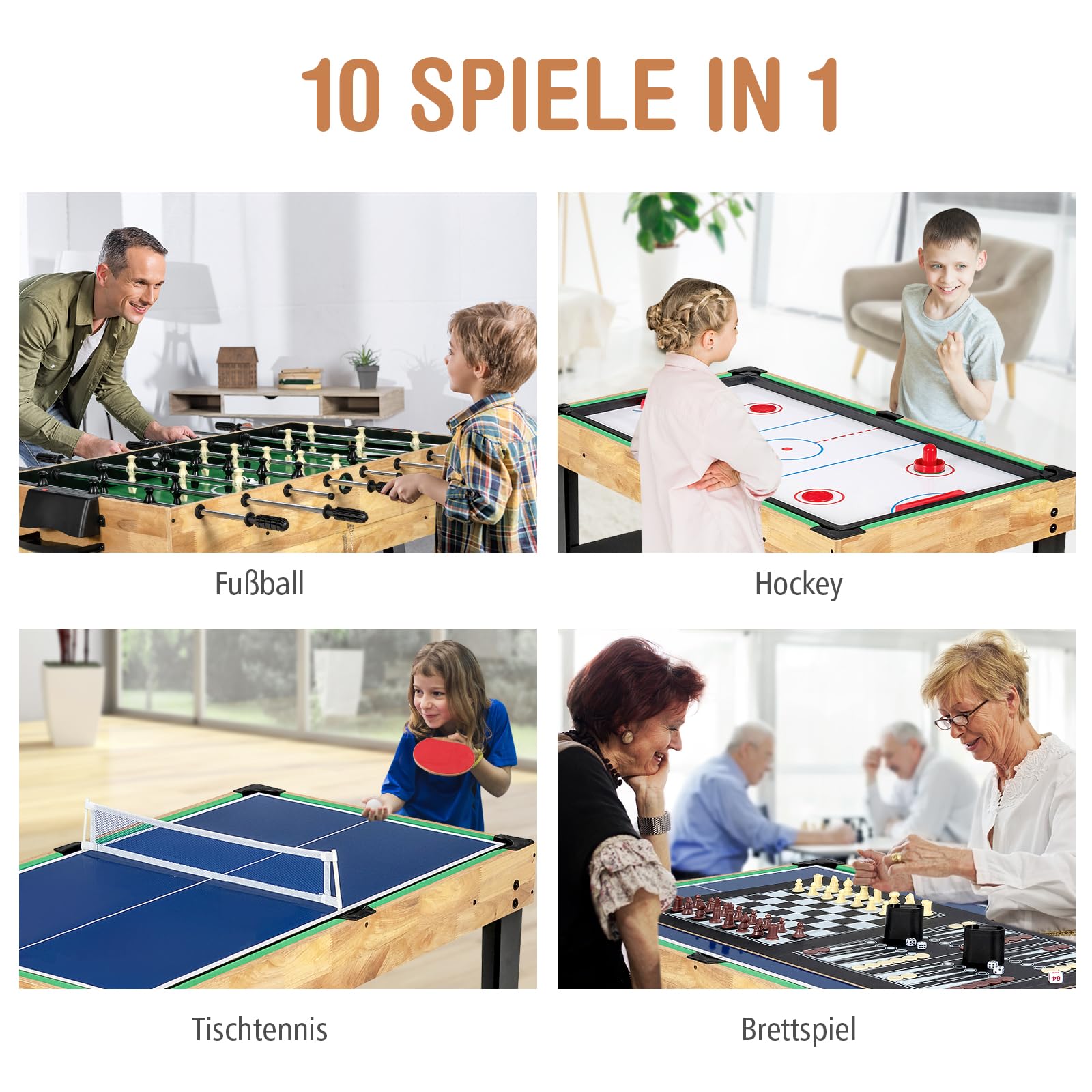 GOPLUS Wielofunkcyjny stół 10 w 1, stół do gry w piłkarzyki, hokej, tenis stołowy, bilard, shuffleboard, kręgle i 4 gry planszowe, zestaw dla dzieci i dorosłych