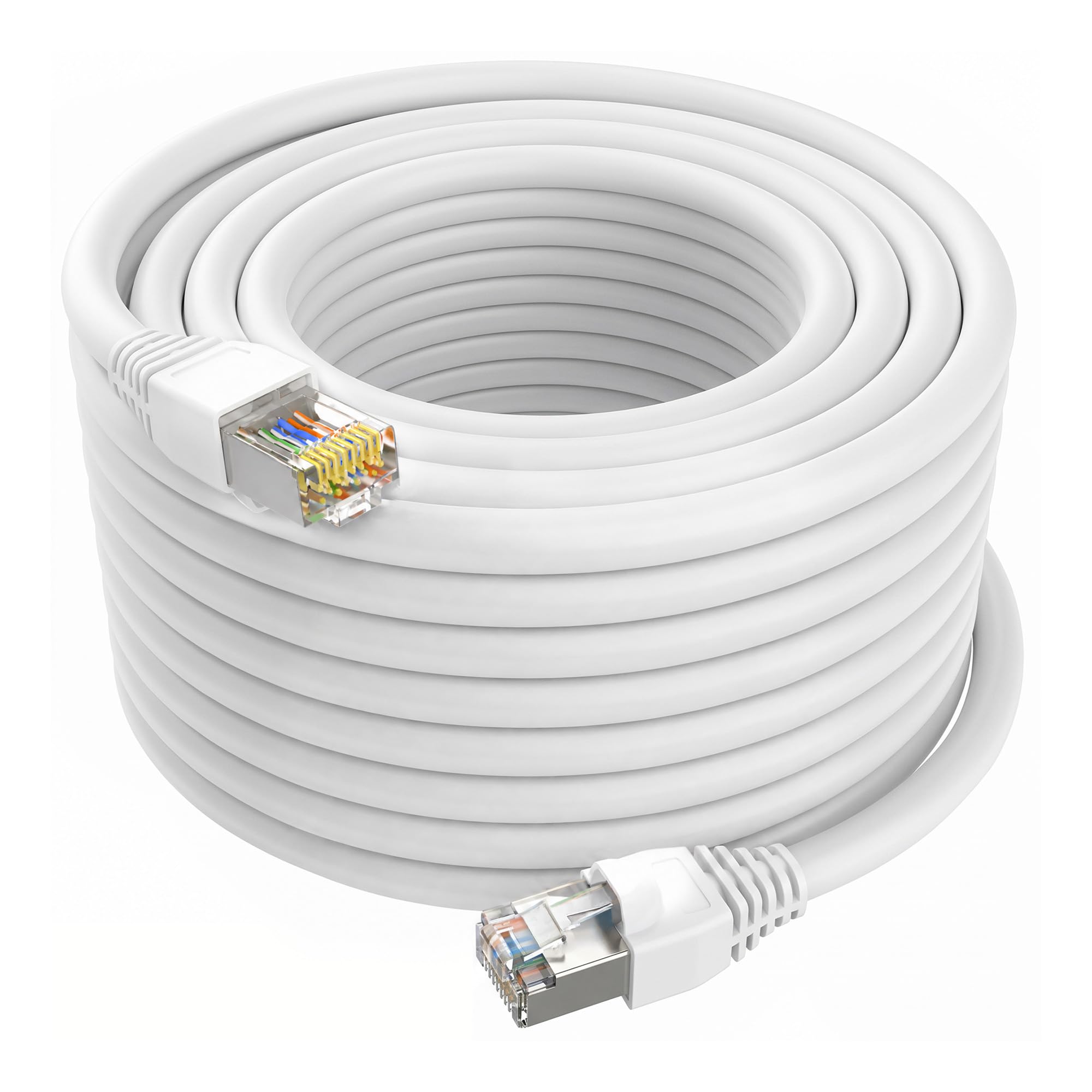Cable Ethernet CAT 6a para Exteriores 40m, 10Gbps/550MHz FTP, 23AWG Puro Cobre OFC, Cables de Red LLDPE Impermeable UV-resistant, Cable LAN RJ45 Entierro Directo, POE Cat6a Outdoorcable - Blanco
