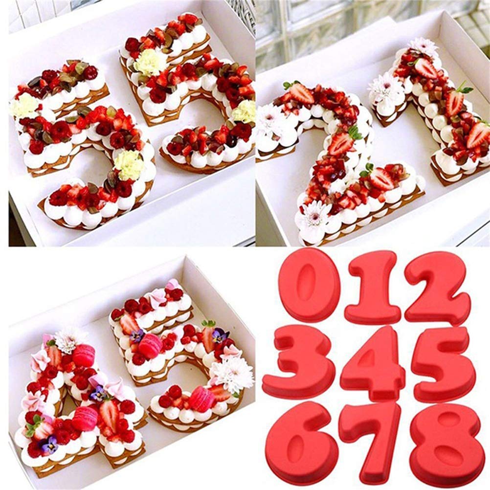 Fdit 2PCS 10 Pouces 6 et 0 Chiffres Moule à Gâteau en Silicone Bricolage Moule de Cuisson en Silicone à Gâteau en avec Matériau Antiadhésif de qualité Alimentaire pour (rouge)