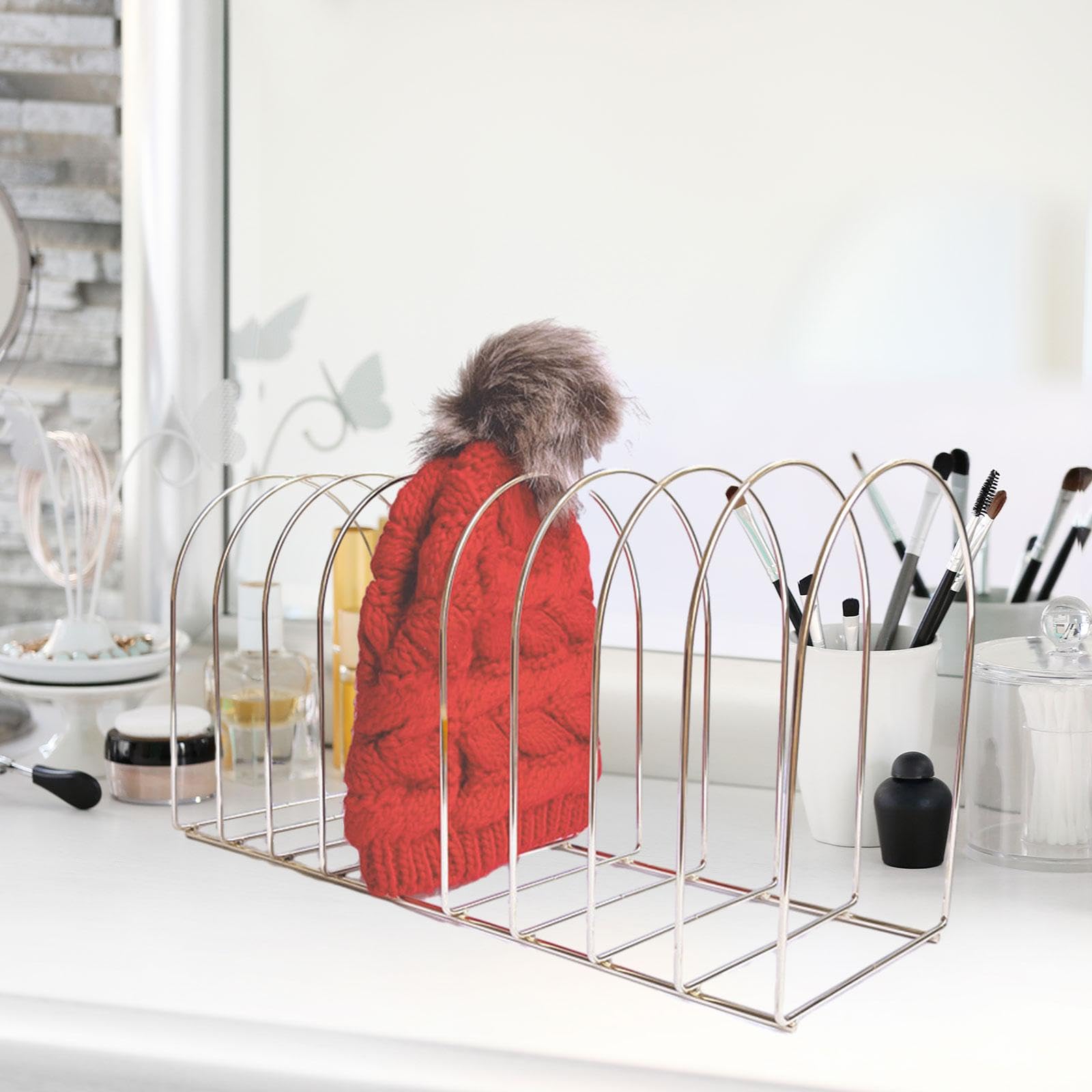 Espositore per Cappelli di Lana Da Tavolo, Moderno Scaffale in Metallo, Porta Cuffia Da Nuoto Decorativo Da Donna, Organizer per Cappelli per L'in, 10 Griglia Oro