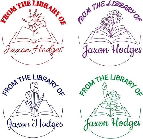 Miniatura 13 de Sello de libro, sello de libro personalizado para biblioteca, hasta 6 diseños con 5 colores de tinta (sellos de libros para niños y niñas) Sellos
