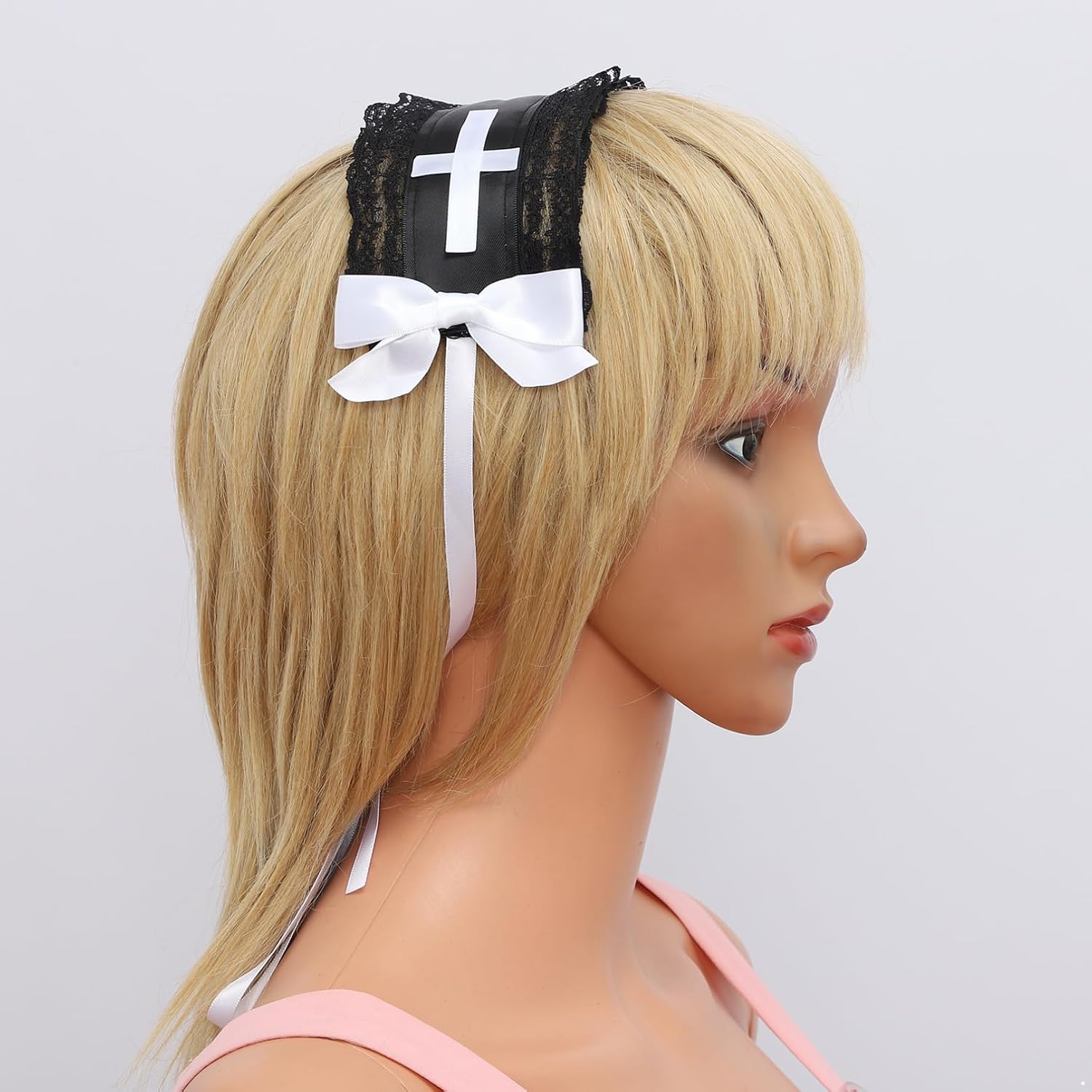 YiZYiF Gothic Maid Hair Band Ruffled Lace Trim Bowknot Lolita Headband Anime Cosplay Headdress image 3