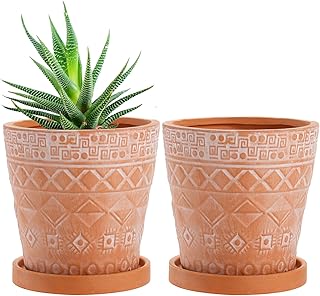 Cedilis 2 Pack Terracotta Pots, 5 Inch Red Clay Planter Pots with Draina...