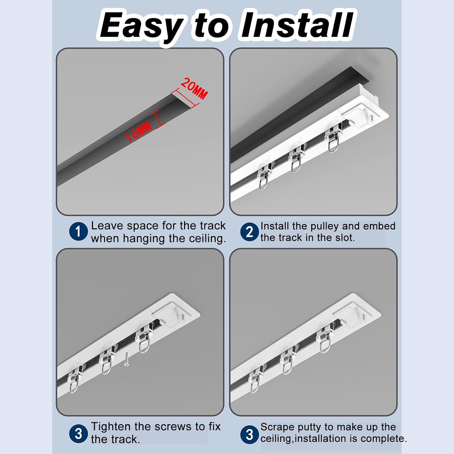 Recessed Hidden Curtain Rail System with Access Hatch 3/10.8ft White CeilingMounted Track for Privacy Room Dividers Sleek Design for Seamless Home Décor