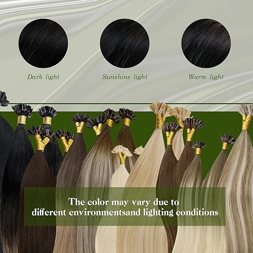 Miniatura 7 de RUNATURE Extensiones de cabello Remy con punta en U, color negro que se desvanece a marrón oscuro, mezcla de rubio caramelo, queratina, extensiones