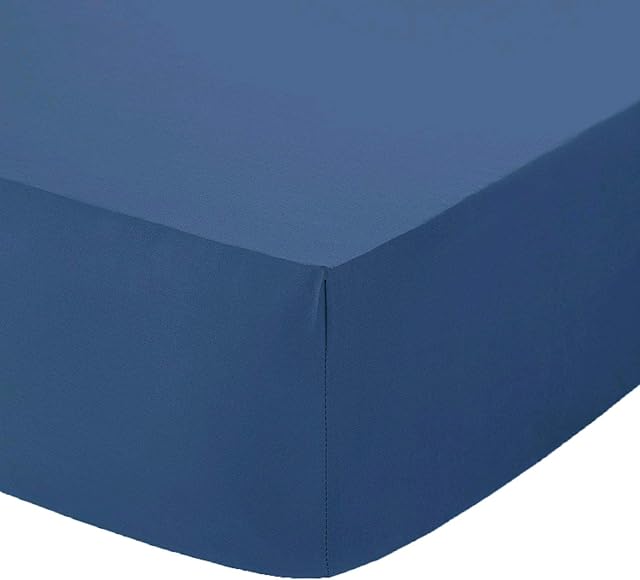 AmigoZone Non Iron Pollycotton Percal Quality Plain Fitted Sheet Or Pillow Cases (Double, Mid Blue)