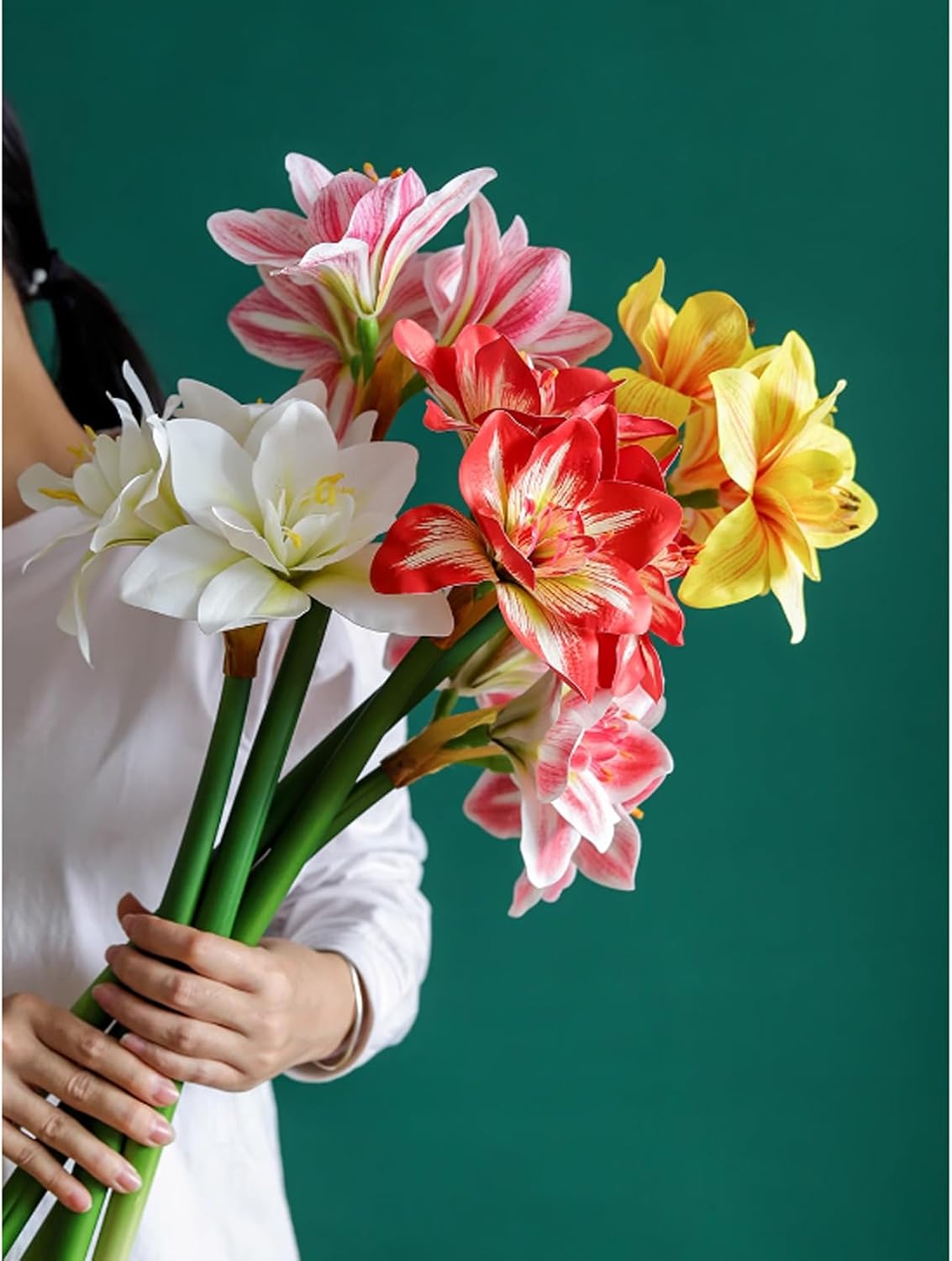 24.4'' Real Touch Artificial Amaryllis Flowers Stem 3pcs Faux Lily Bouquet Large Tropical Flowers Fake Plant for Home Office Vase Arrangements