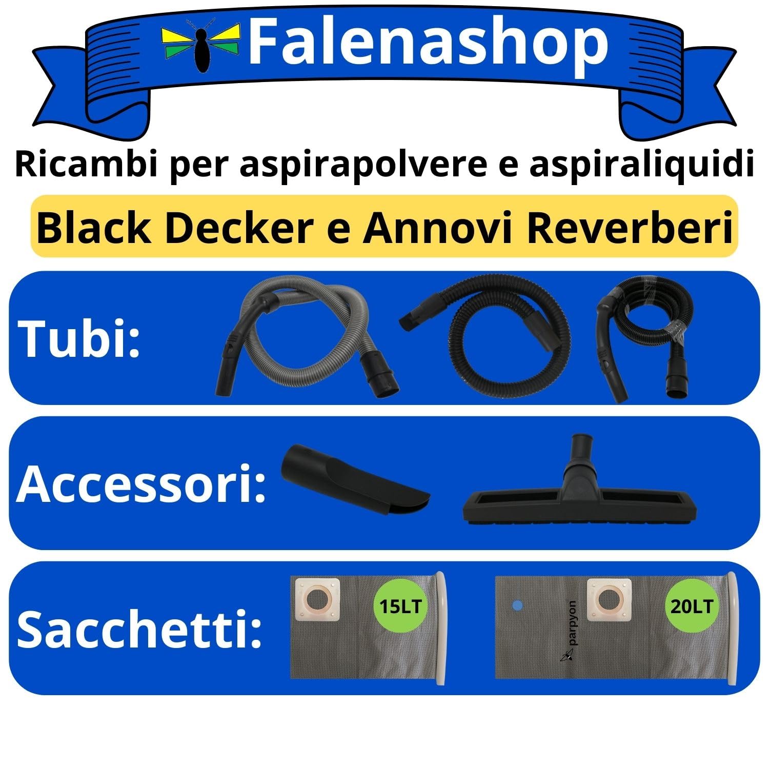 Parpyon® Ricambi e Accessori per aspirapolvere Black Decker - Annovi Reverberi AR, Tubo, aspirapolvere filtro, spazzola (Kit 3pz prolunga)