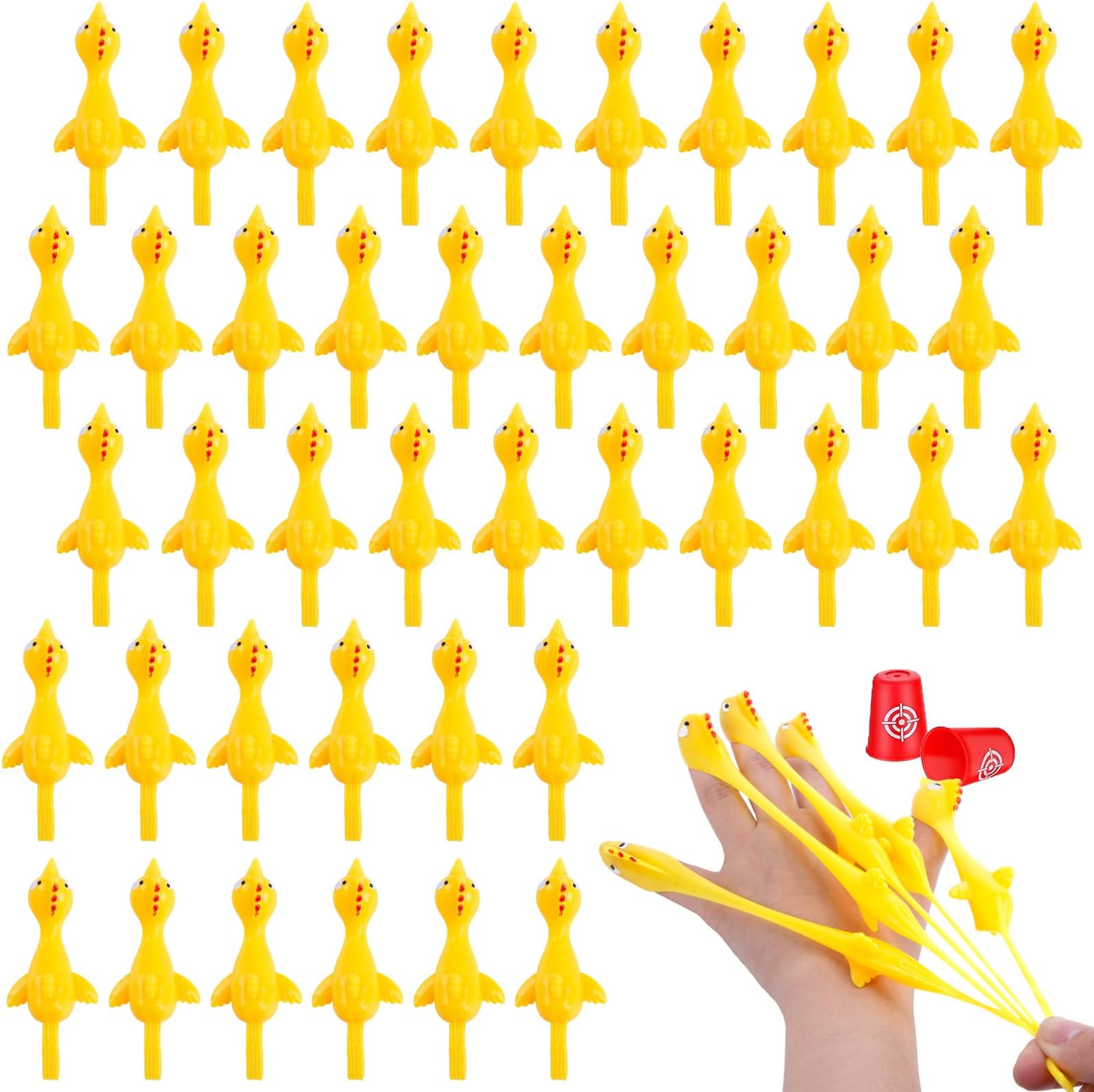 POPLAY 42PCS Flying Chicken Slingshot, Party Favors Treasure Box Toys for Kids, Flicking Rubber Chickens Finger Toys for Birthday Party Activity Gift, Classroom Prizes, Goodie Bag Stuffer