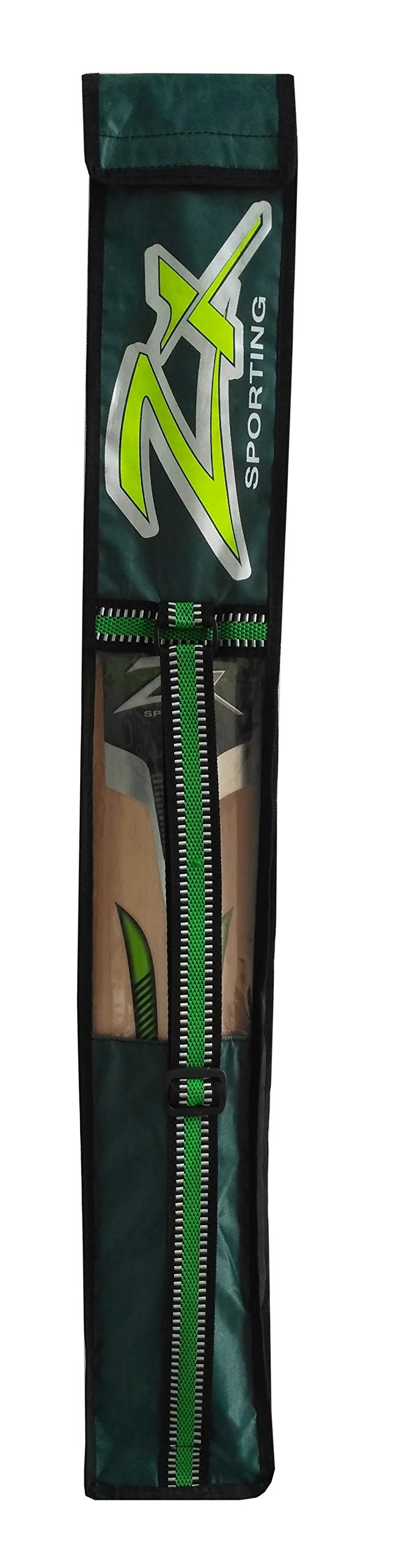 ZX, Kashmir Willow Cricket Bat, Full Size for Leather Ball (Green
