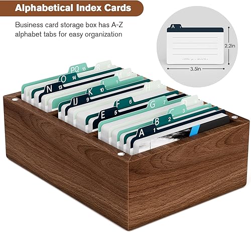 Miniatura 2 de MaxGear Soporte para tarjetas de visita para escritorio, organizador de tarjetas de visita de madera de nogal de 2.2 x 3.5 pulgadas, caja de