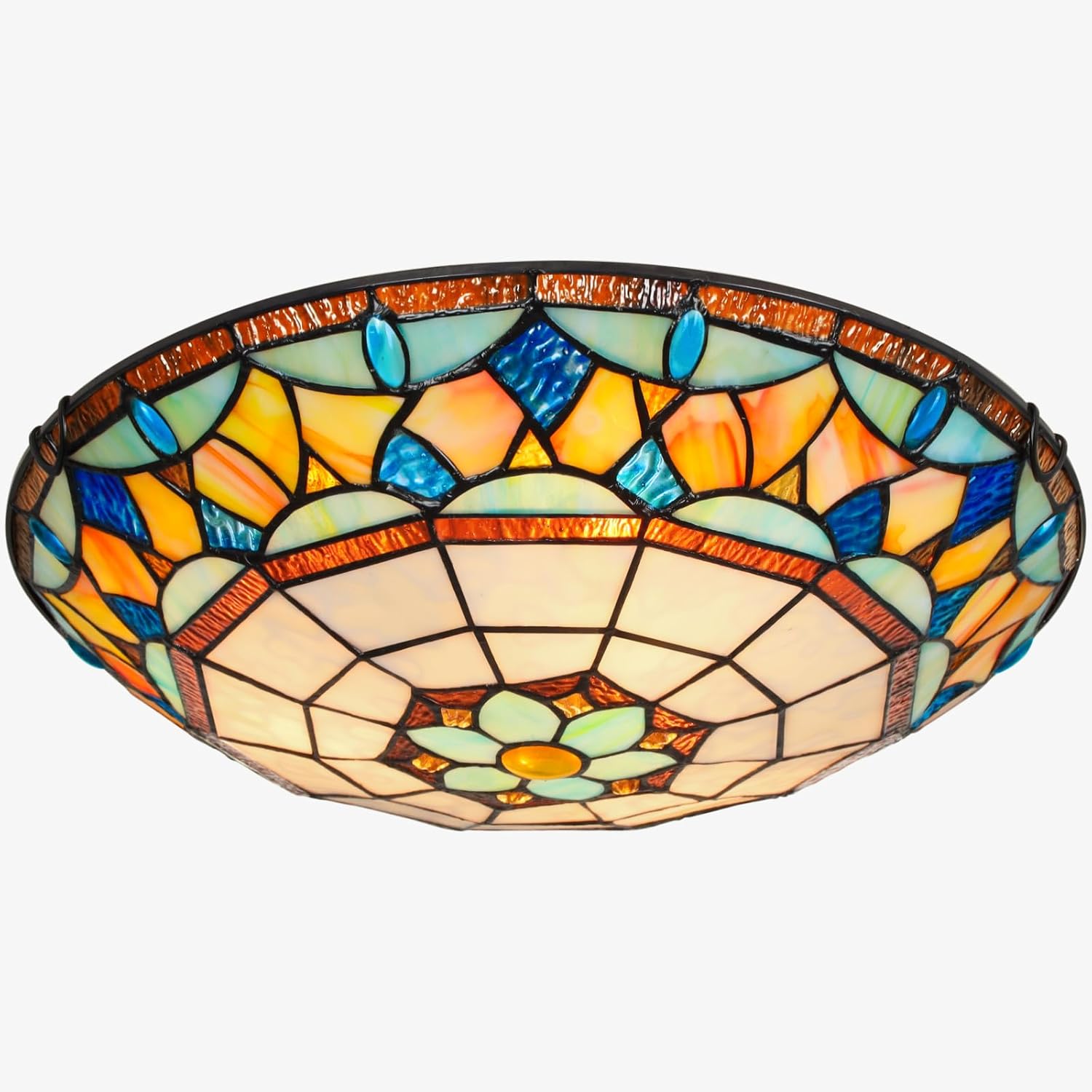 ARTZONE Tiffany Ceiling Lights, Stained Glass Ceiling Light 3-Lights 16 Inch Tiffany Flush Mount Ceiling Light for Bedroom Dining Living Room Entryway Foyer