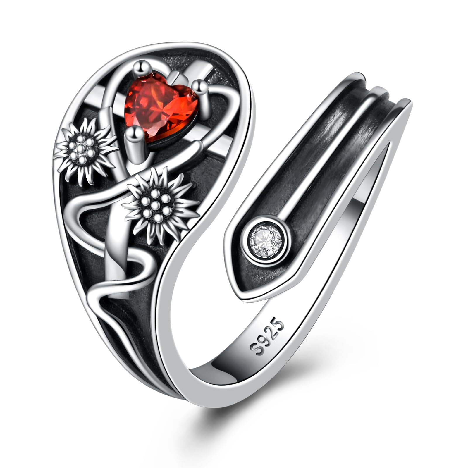 JLYY Adjustable Spoon Ring for Women 925 Sterling Silver Sunflower Stethoscope Rings for Nurses' Day Birthday Graduation Jewelry Gift