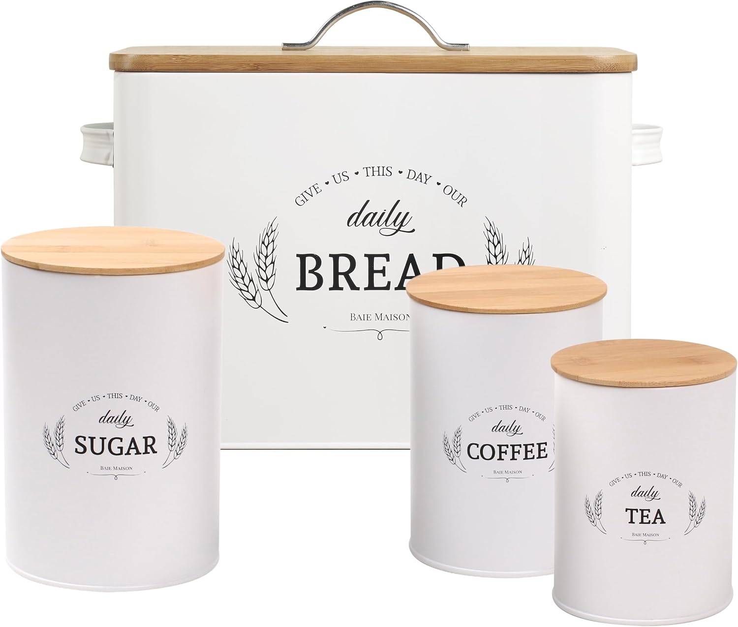 Baie Maison Extra Large White Farmhouse Bread Box for Kitchen Countertop - Breadbox Holder Fits 2+ Loaves - Bread Storage Container Bin - Rustic Bread Keeper Vintage Metal Kitchen Decor for Counter