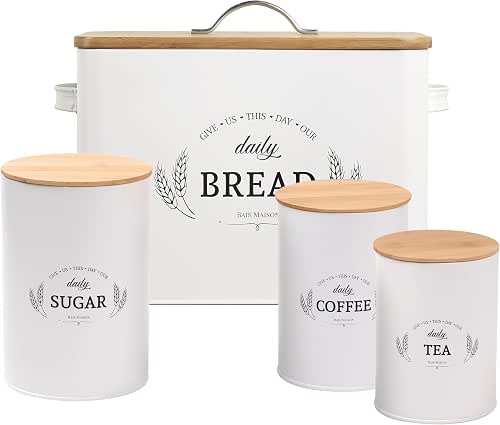 Baie Maison Extra Large White Farmhouse Bread Box for Kitchen
