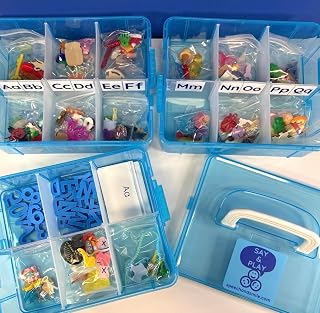 Alphabet Objects Set with Letters, Number Set and Cue Cards - Portable Case 7 Objects per Letter Beginning Sound Trinkets and Doodads
