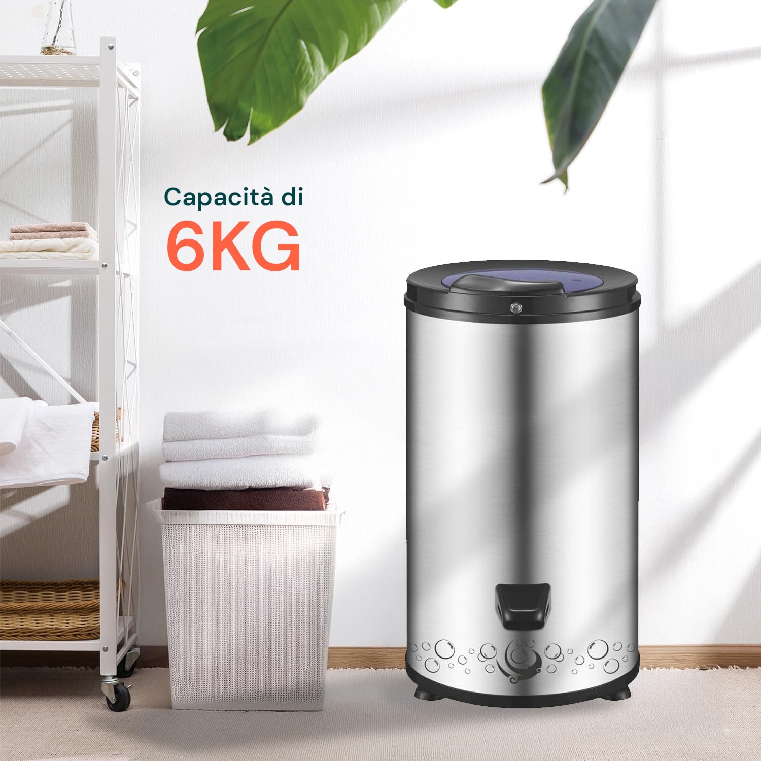 Wintem Tragbarer Schleudertrockner, 6 kg, aus Edelstahl, 300 W, kompakt, platzsparend und leise, ideal für kleine Räume