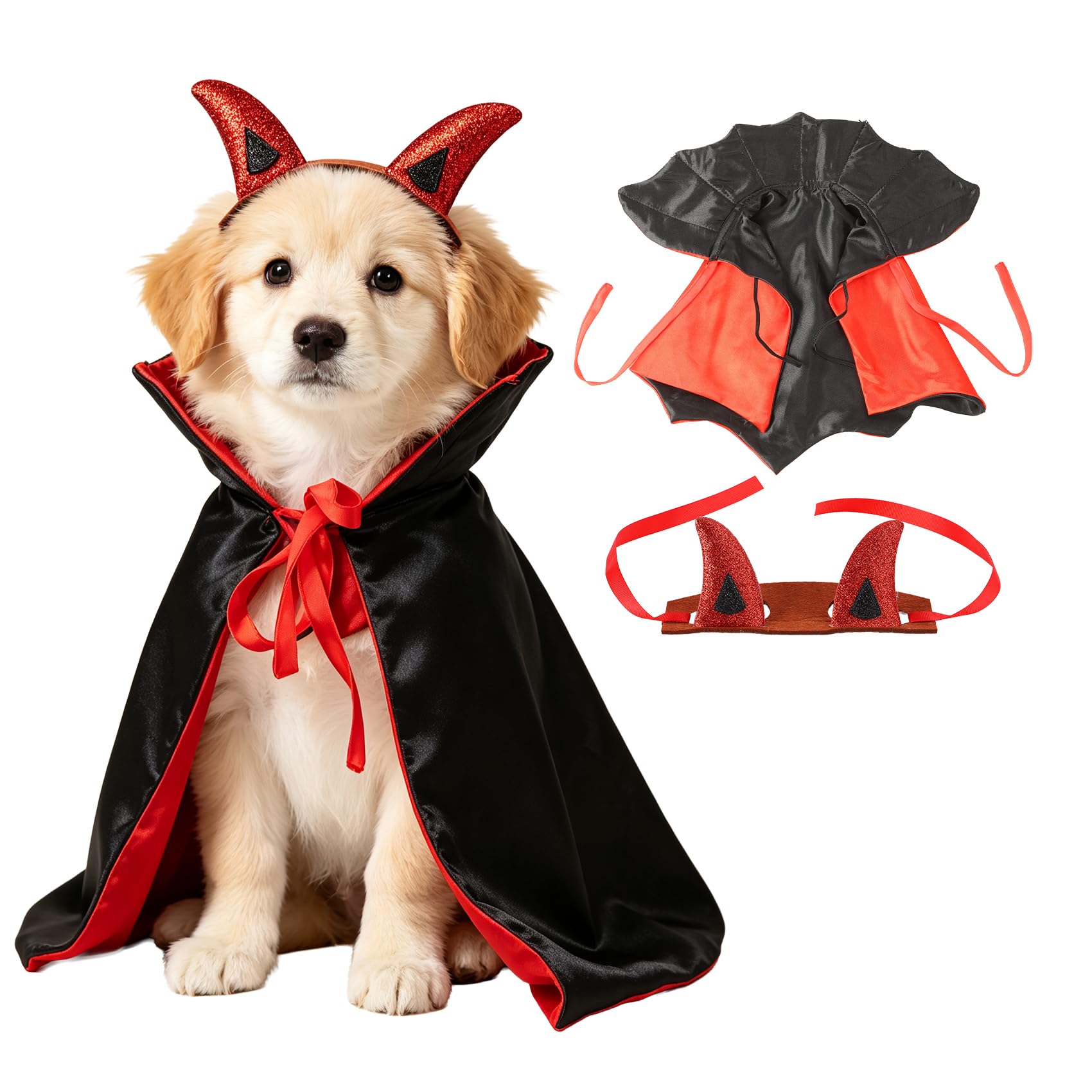 Dog Cat Vampire Halloween Costume Cape & Headpiece Set,Red,S — image 1