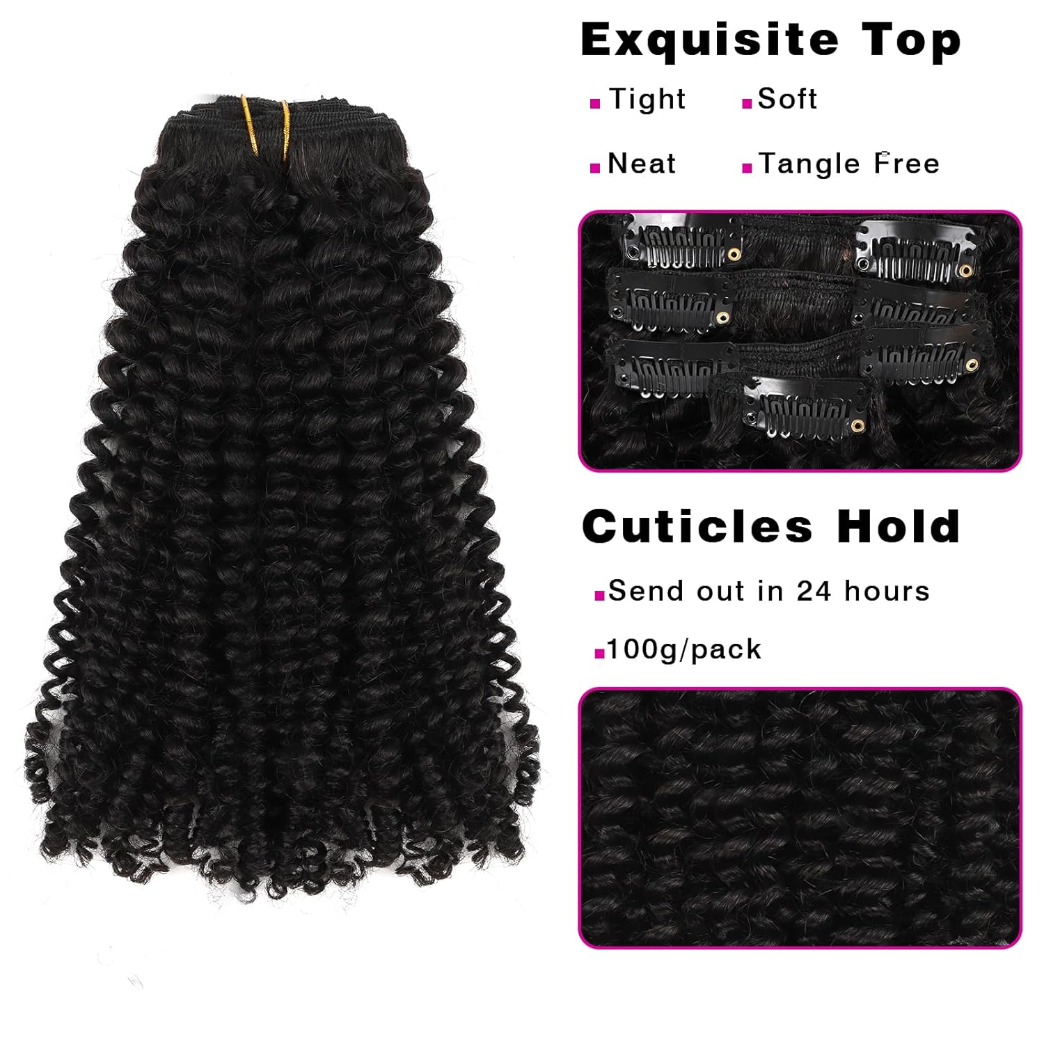 Sassina Kinky Curly Clip in Human Hair Extensions Afro Kinky Curl Clip ins 3C 4A For African Americans Black Women Natural Black 120 Grams 7 Pcs With 17 Clips KC 22 Inch