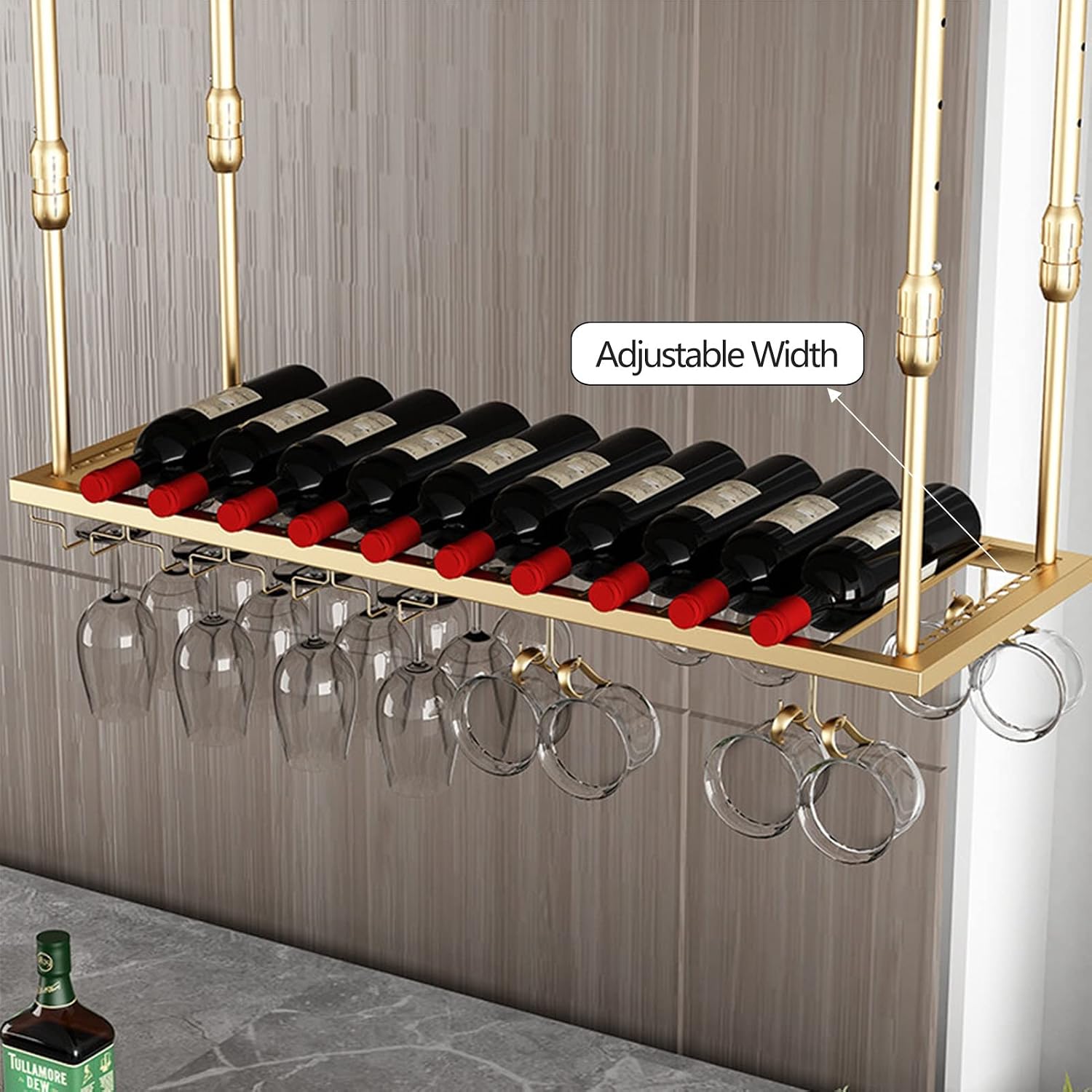 Adjustable Ceiling Wine Bottle Holder Kitchen Storage Upside Down Wine Glass Rack Space Saving Design for Wine Lovers Perfect for Home or Bar